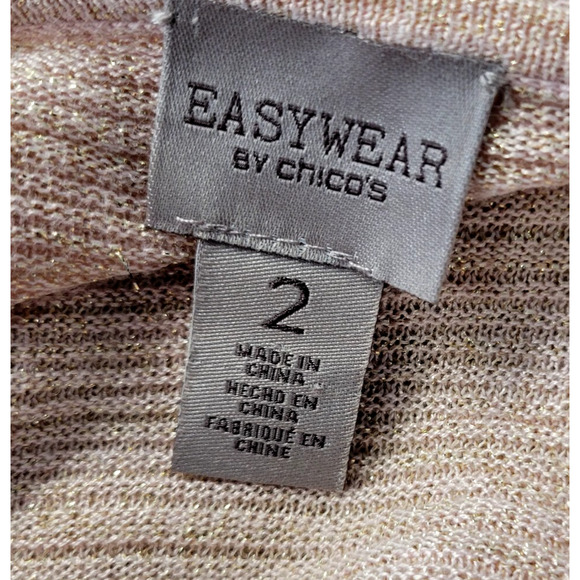 Chicos Easy Wear Shimmer Knit Top Womens 2 (US Size M) Pink Tan Asymmetrical Hem - Picture 2 of 12